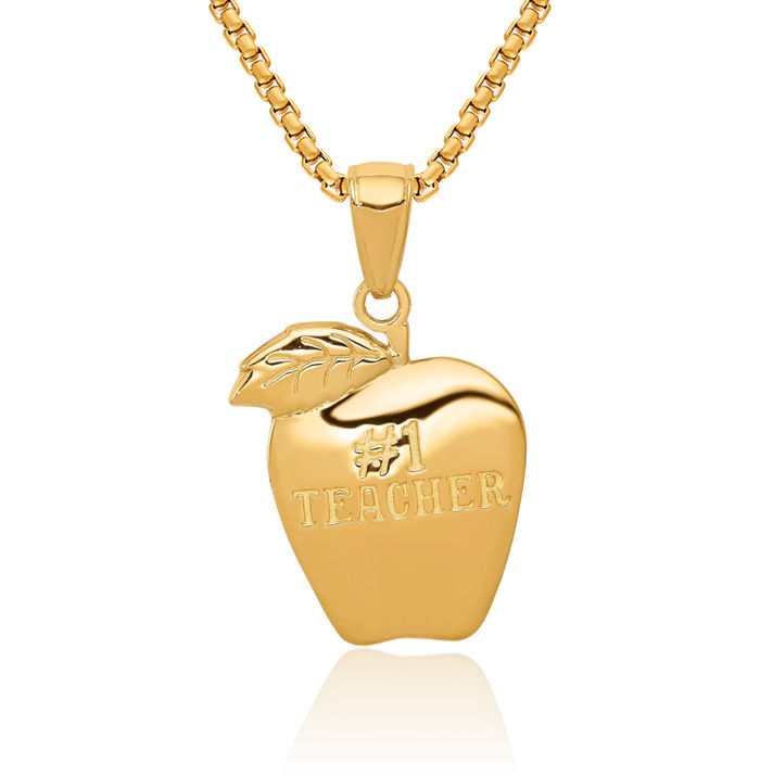 10K Solid Yellow Gold Best Teacher Apples Necklace Chain Pendant Charm