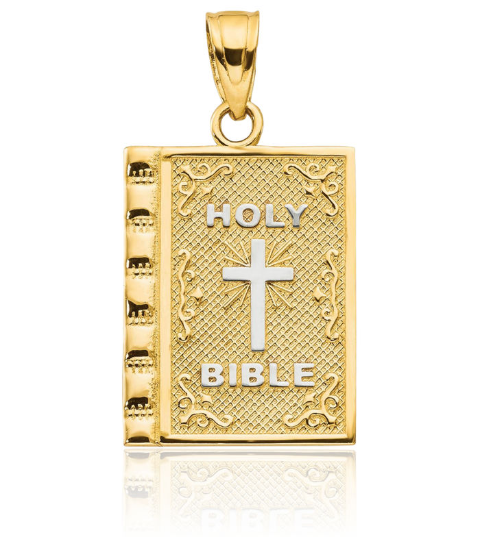 10K Solid Yellow Gold Holy Bible Necklace Chain Pendant Charm