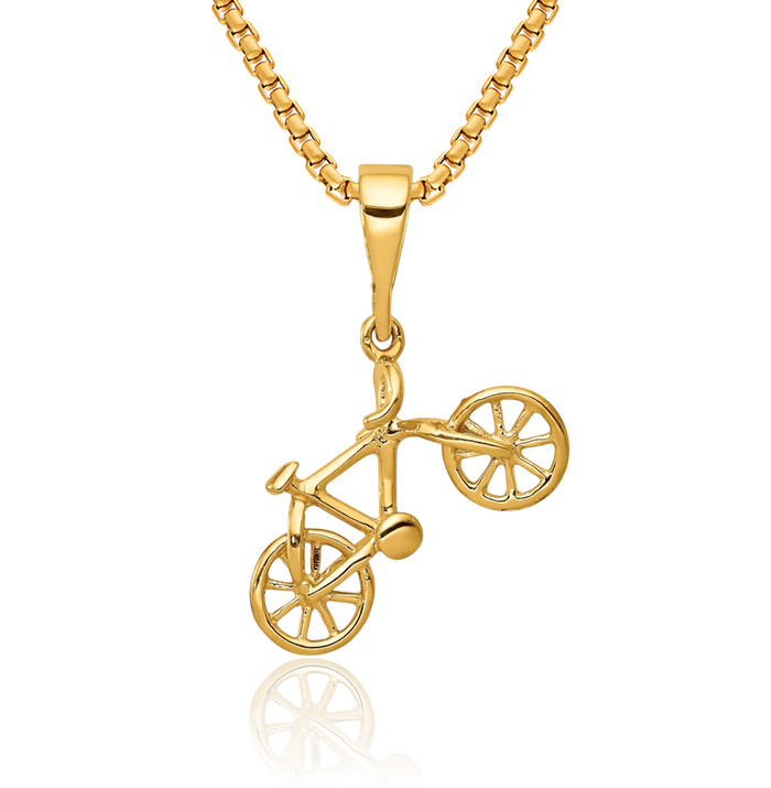 10K Solid Yellow Gold Bicycle Bike Necklace Chain Pendant Charm