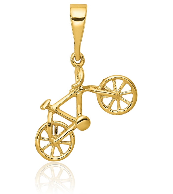 10K Solid Yellow Gold Bicycle Bike Necklace Chain Pendant Charm