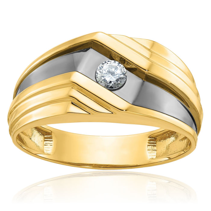 10K Solid Yellow Gold Black Mens Diamond Wedding Band Statement Ring