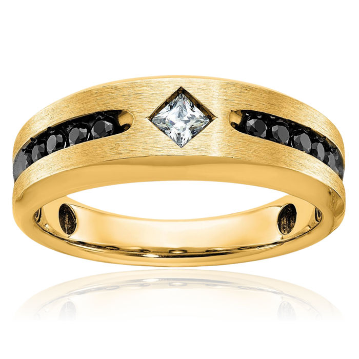 10K Solid Yellow Gold Black White Diamond Wedding Band Ring