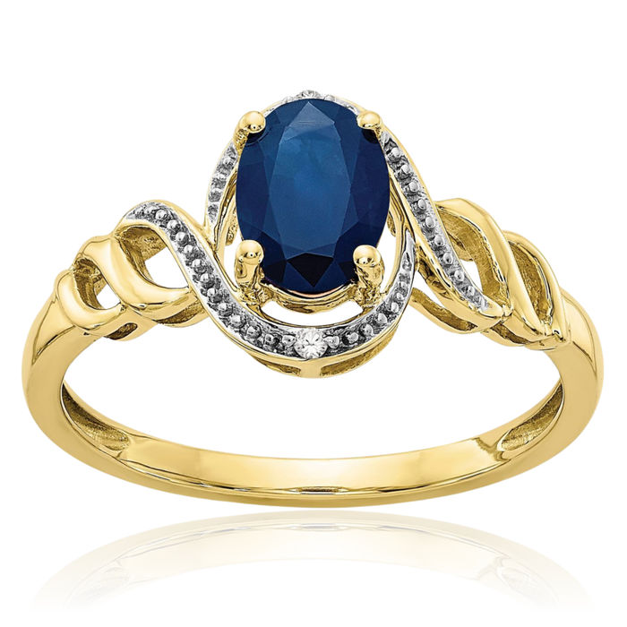 10K Solid Yellow Gold Blue Sapphire Diamond Ring Gemstone Band September Birthstone Jewelry