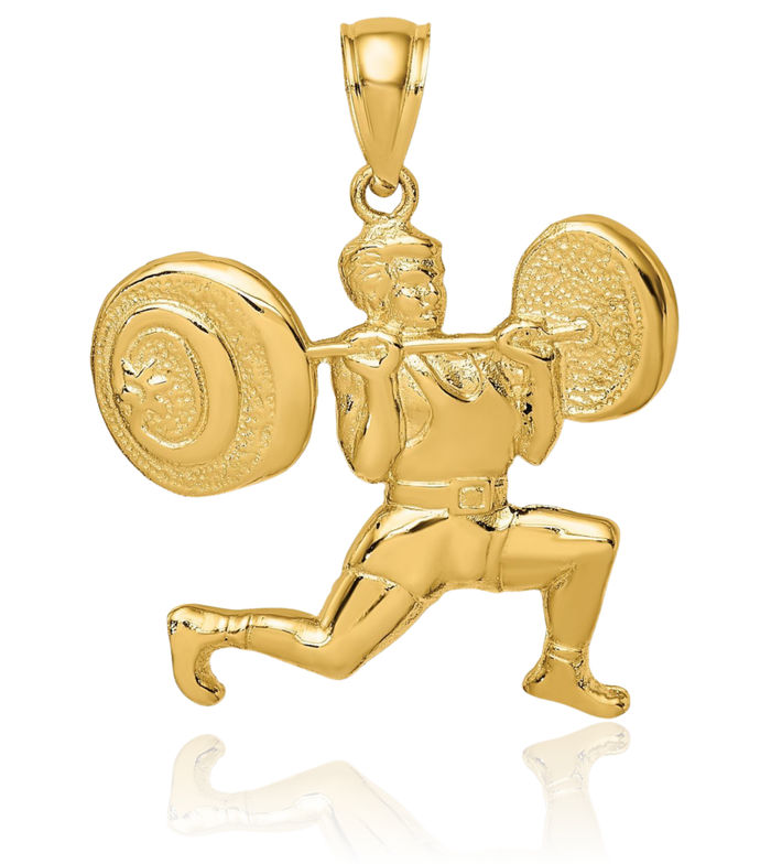 10K Solid Yellow Gold Bodybuilder Necklace Weightlifting Gym Sports Pendant Lover Fitness Charm