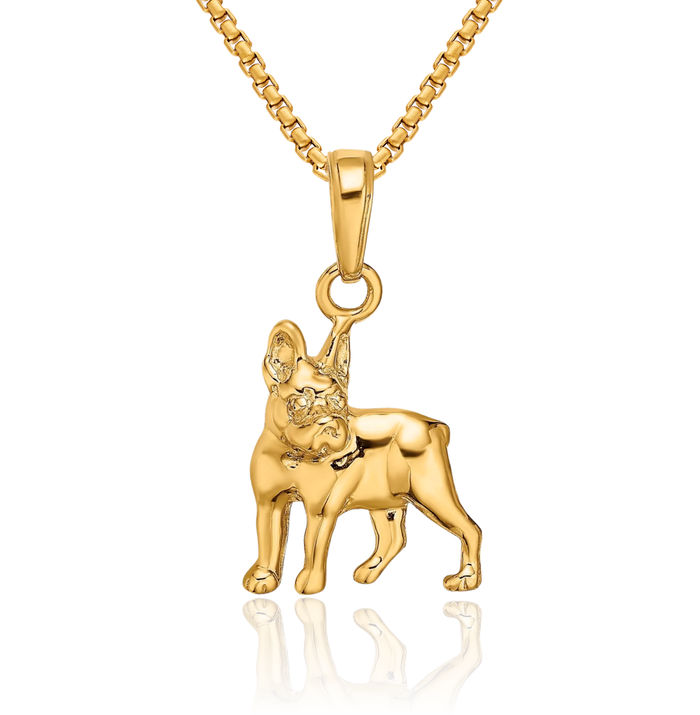 10K Solid Yellow Gold Boston Terrier Dog Necklace Chain Pendant Charm