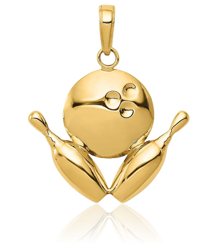 10K Solid Yellow Gold Bowling Necklace Charm Sports Pendant