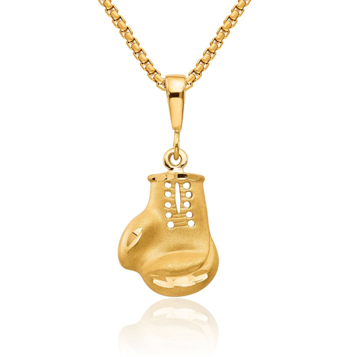 10K Solid Yellow Gold Boxing Glove Necklace Karate Charm Sports Pendant