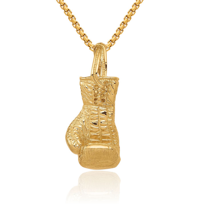 10K Solid Yellow Gold Boxing Glove Necklace Karate Charm Sports Pendant