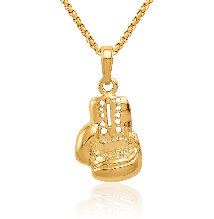 10K Solid Yellow Gold Boxing Glove Necklace Karate Charm Sports Pendant