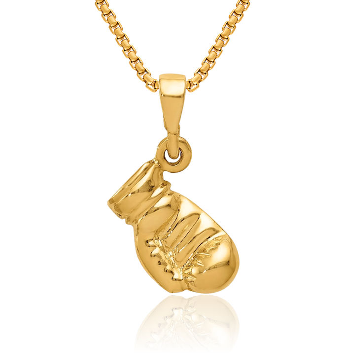 10K Solid Yellow Gold Boxing Glove Necklace Karate Charm Sports Pendant