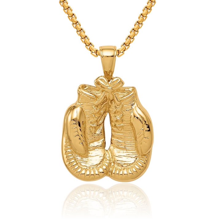 10K Solid Yellow Gold Boxing Gloves Necklace Karate Charm Sports Pendant