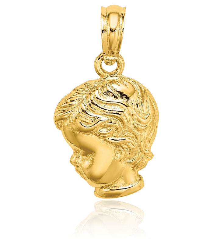 10K Solid Yellow Gold Boy Head Necklace Chain Pendant Charm