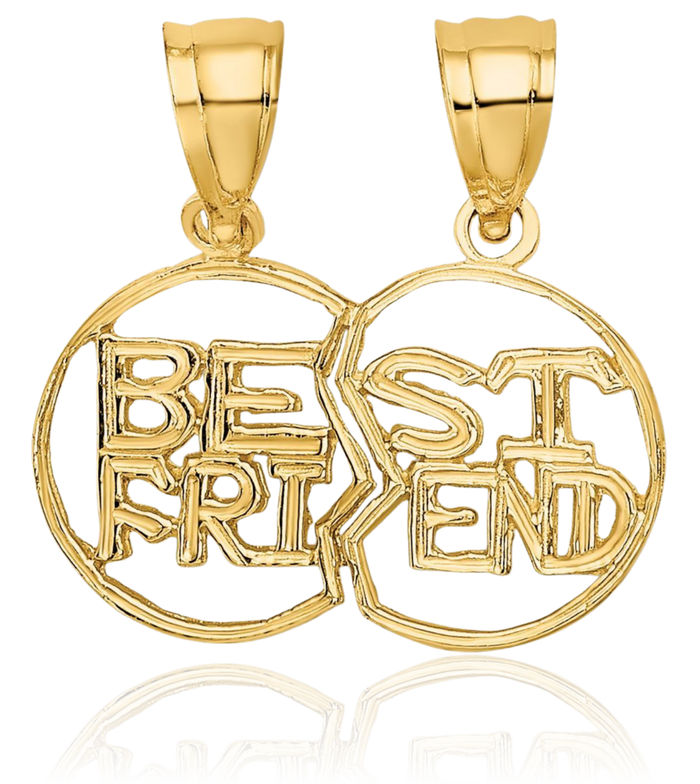 10K Solid Yellow Gold Break-apart Best Friend Necklace Chain Pendant Charm