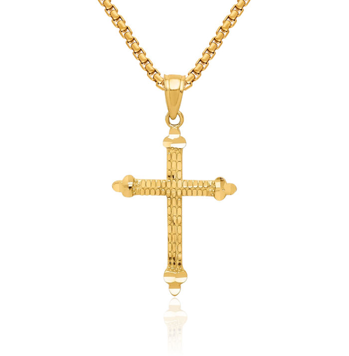 10K Solid Yellow Gold Budded Holy Cross Necklace Religious Chain Pendant Jesus Christ Christian Charm