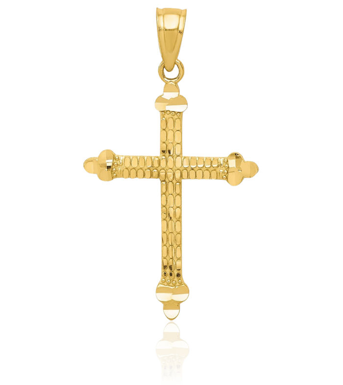 10K Solid Yellow Gold Budded Holy Cross Necklace Religious Chain Pendant Jesus Christ Christian Charm