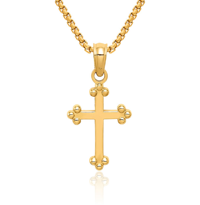 10K Solid Yellow Gold Budded Holy Cross Necklace Religious Chain Pendant Jesus Christ Christian Charm