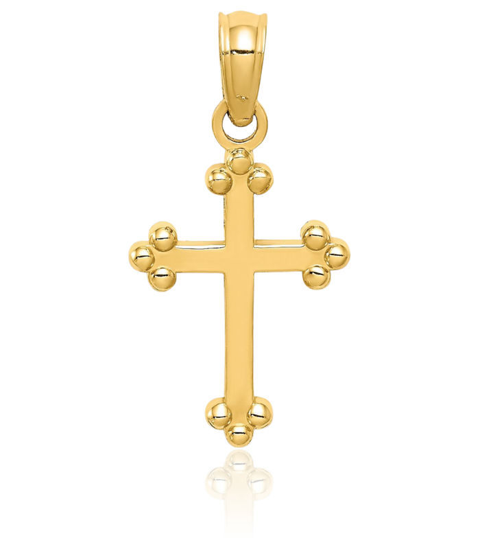 10K Solid Yellow Gold Budded Holy Cross Necklace Religious Chain Pendant Jesus Christ Christian Charm