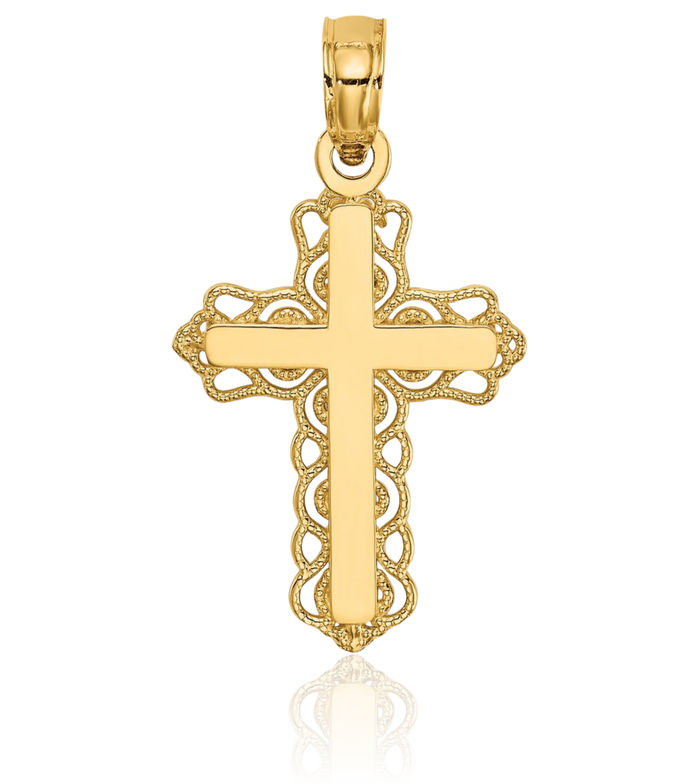 10K Solid Yellow Gold Budded Holy Cross Necklace Religious Chain Pendant Jesus Christ Christian Charm