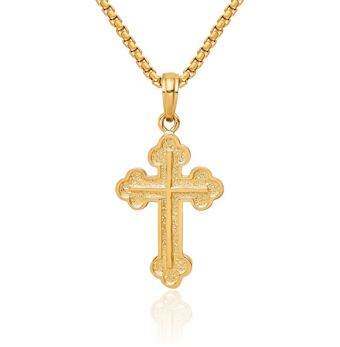 10K Solid Yellow Gold Budded Holy Cross Necklace Religious Chain Pendant Jesus Christ Christian Charm