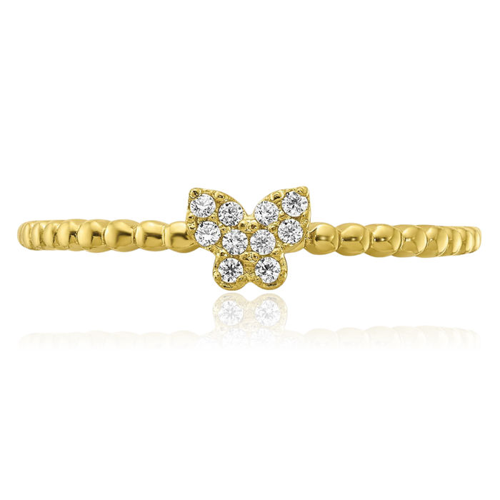 10K Solid Yellow Gold Butterfly Wings Cubic Zirconia CZ Statement Ring