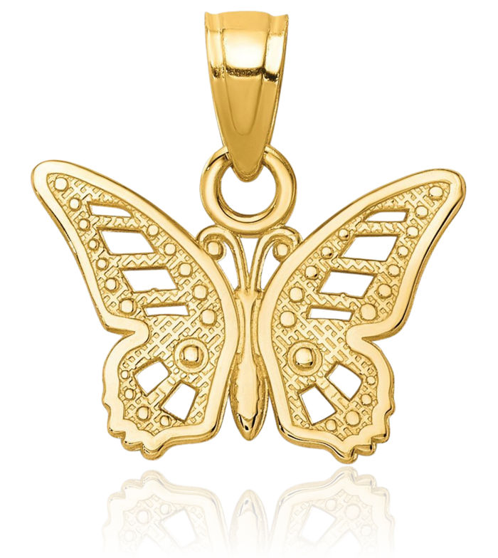 10K Solid Yellow Gold Butterfly Wings Necklace Chain Pendant Charm