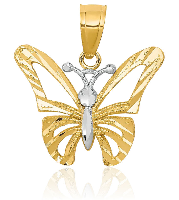 10K Solid Yellow Gold Butterfly Wings Necklace Chain Pendant Charm