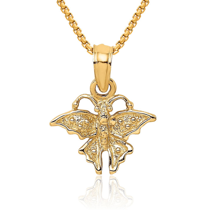 10K Solid Yellow Gold Butterfly Wings Necklace Chain Pendant Charm