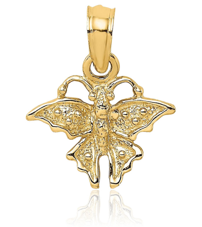 10K Solid Yellow Gold Butterfly Wings Necklace Chain Pendant Charm