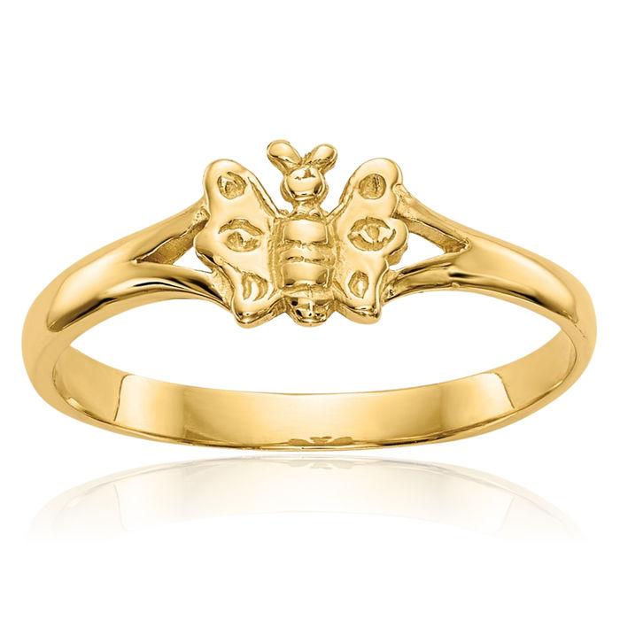 10K Solid Yellow Gold Butterfly Wings Statement Ring