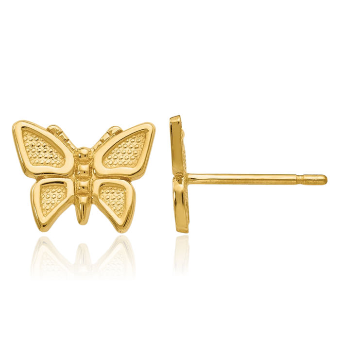 10K Solid Yellow Gold Butterfly Wings Stud Earrings