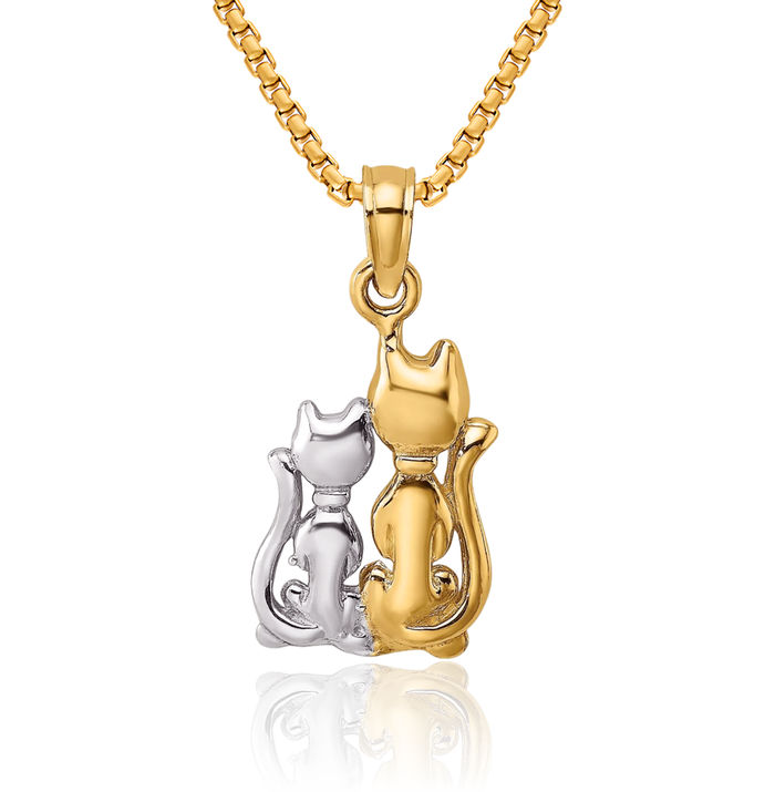 10K Solid Yellow Gold Cat Kitten Necklace Chain Pendant Charm