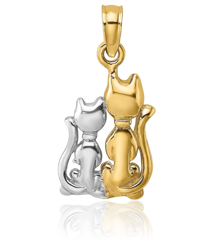 10K Solid Yellow Gold Cat Kitten Necklace Chain Pendant Charm