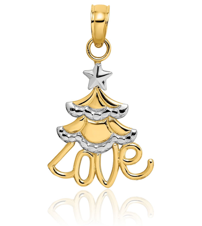 10K Solid Yellow Gold Christmas Tree Necklace Chain Pendant Charm