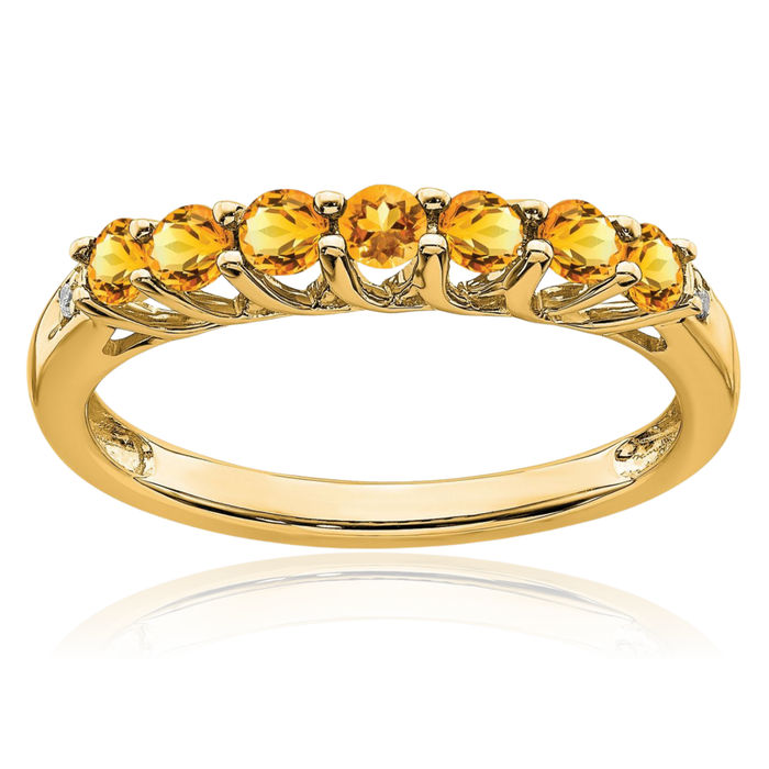 10K Solid Yellow Gold Orange Citrine Diamond 7 Stone Ring Gemstone Band November Birthstone Jewelry