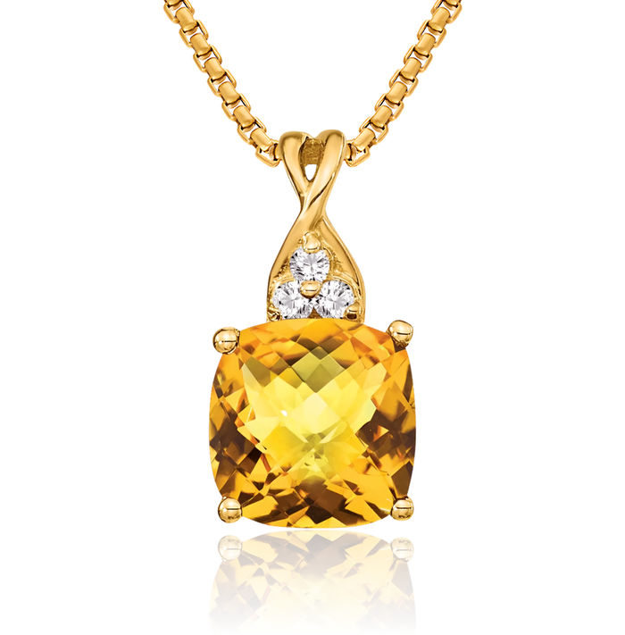 10K Solid Yellow Gold Orange Citrine Diamond Necklace Charm Gemstone Pendant November Birthstone Jewelry