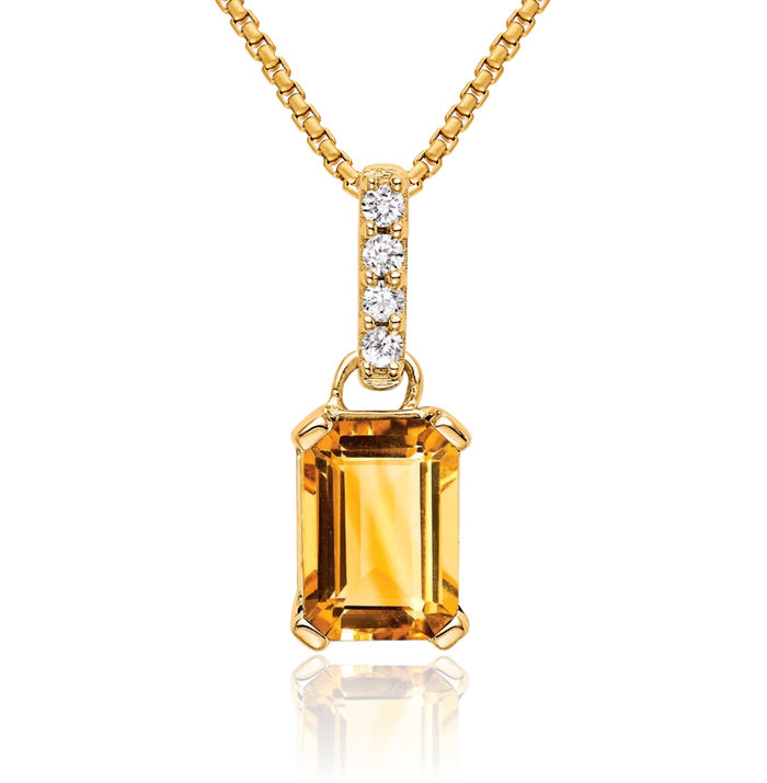 10K Solid Yellow Gold Orange Citrine Diamond Necklace Gemstone Pendant Charm April November Birthstone Jewelry