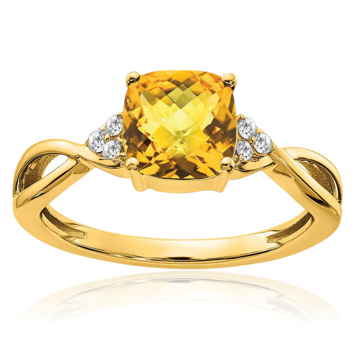 10K Solid Yellow Gold Orange Citrine Diamond Ring Gemstone Band November Birthstone Jewelry