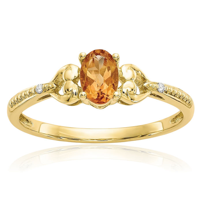 10K Solid Yellow Gold Orange Citrine Diamond Ring Gemstone Band November Birthstone Jewelry