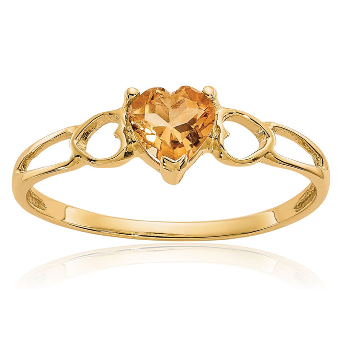 10K Solid Yellow Gold Orange Citrine Heart Ring Gemstone Love Band November Birthstone Jewelry