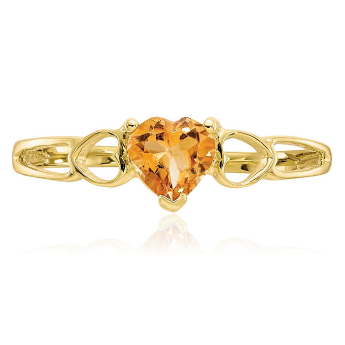 10K Solid Yellow Gold Orange Citrine Heart Ring Gemstone Love Band November Birthstone Jewelry