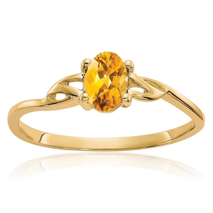 10K Solid Yellow Gold Orange Citrine Ring Gemstone Band November Birthstone Jewelry