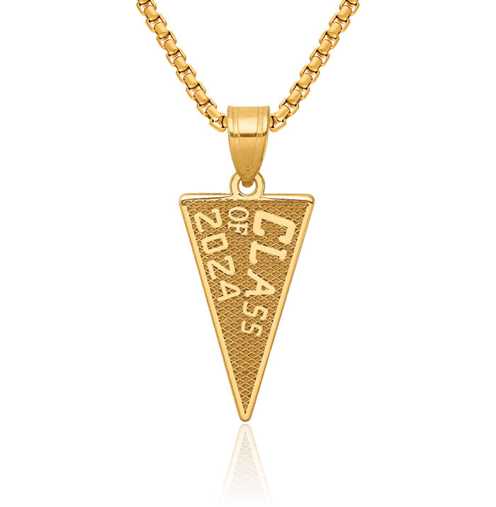 10K Solid Yellow Gold Class of 2024 Rally Flag Graduation Necklace Chain Pendant Charm