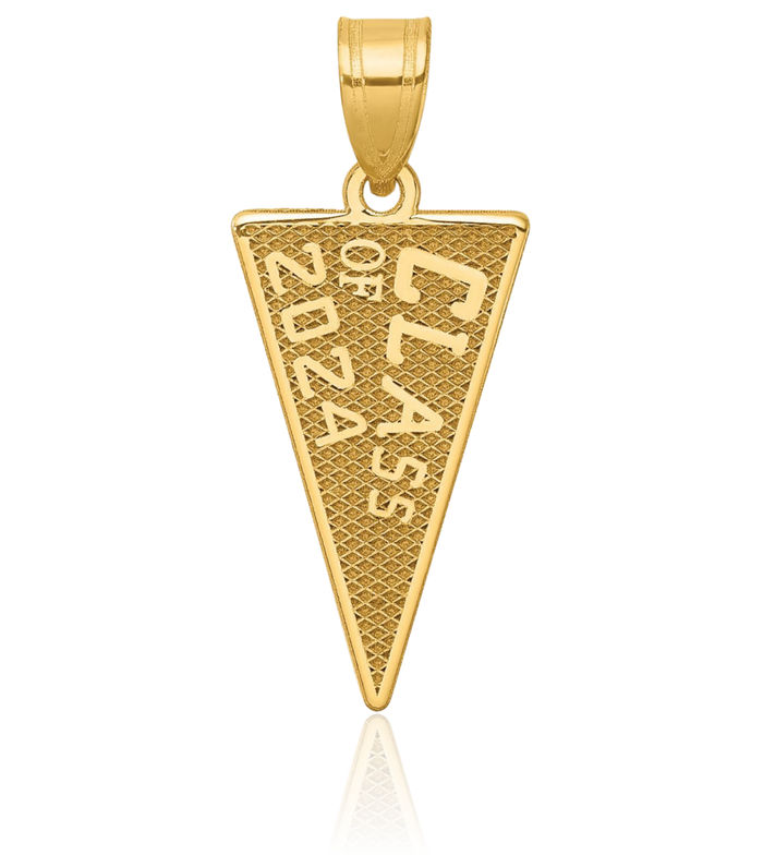 10K Solid Yellow Gold Class of 2024 Rally Flag Graduation Necklace Chain Pendant Charm