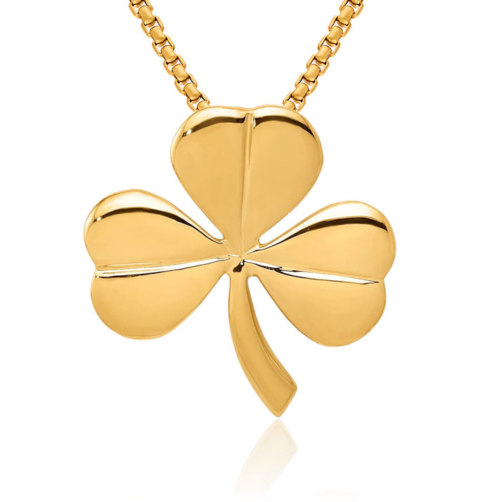 10K Solid Yellow Gold Lucky Clover Leaf Shamrock Flower Floating Chain Slide Pendant Necklace Heart Irish Claddagh Celtic Charm Jewelry