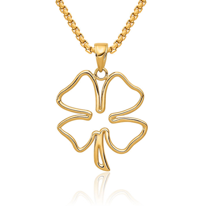 10K Solid Yellow Gold 4 Leaf Lucky Clover Shamrock Flower Necklace Chain Pendant Charm