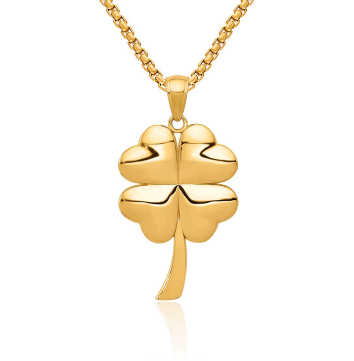 10K Solid Yellow Gold 4 Leaf Lucky Clover Shamrock Flower Necklace Heart Irish Claddagh Celtic Charm Pendant Jewelry