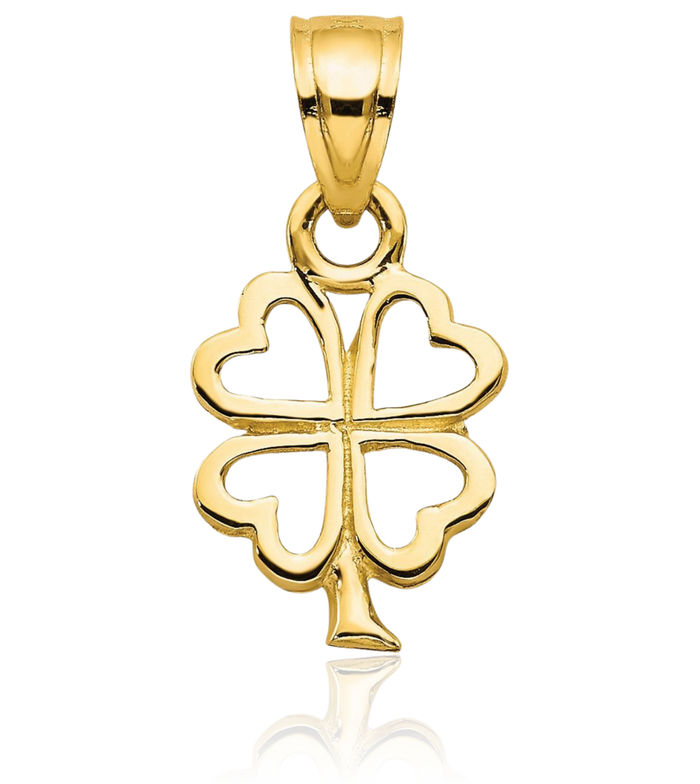 10K Solid Yellow Gold 4 Leaf Lucky Clover Shamrock Flower Necklace Heart Irish Claddagh Celtic Charm Pendant Jewelry