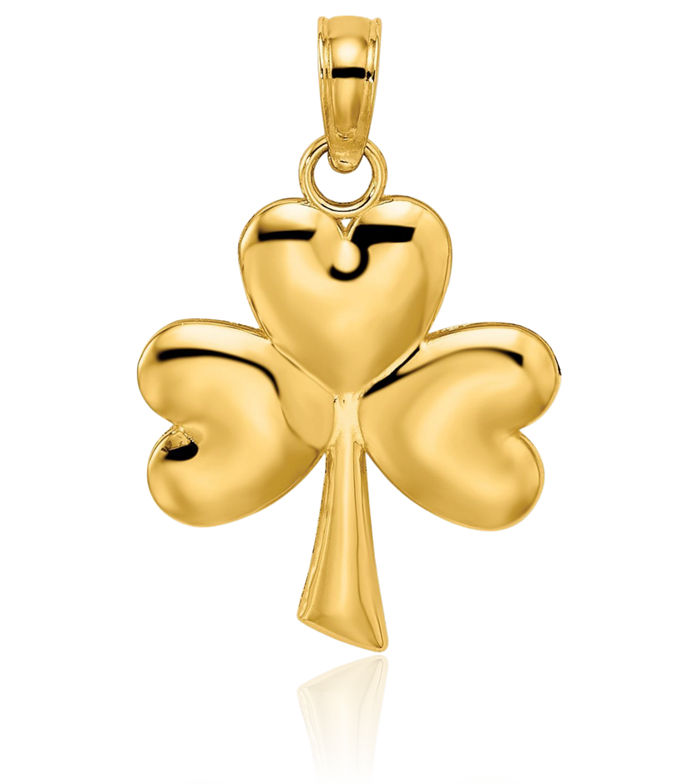 10K Solid Yellow Gold 3 Leaf Lucky Clover Shamrock Flower Necklace Heart Irish Claddagh Celtic Charm Pendant Jewelry