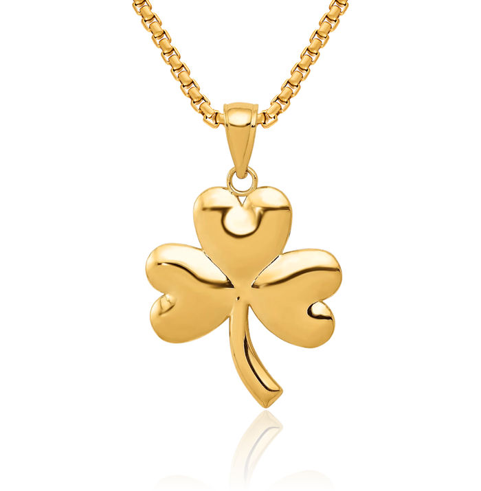 10K Solid Yellow Gold Lucky Clover Leaf Shamrock Flower Necklace Chain Pendant Charm