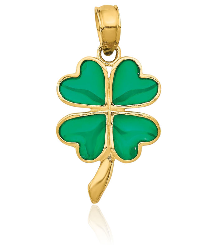 10K Solid Yellow Gold 4 Leaf Lucky Clover Shamrock Flower Necklace Chain Pendant Charm